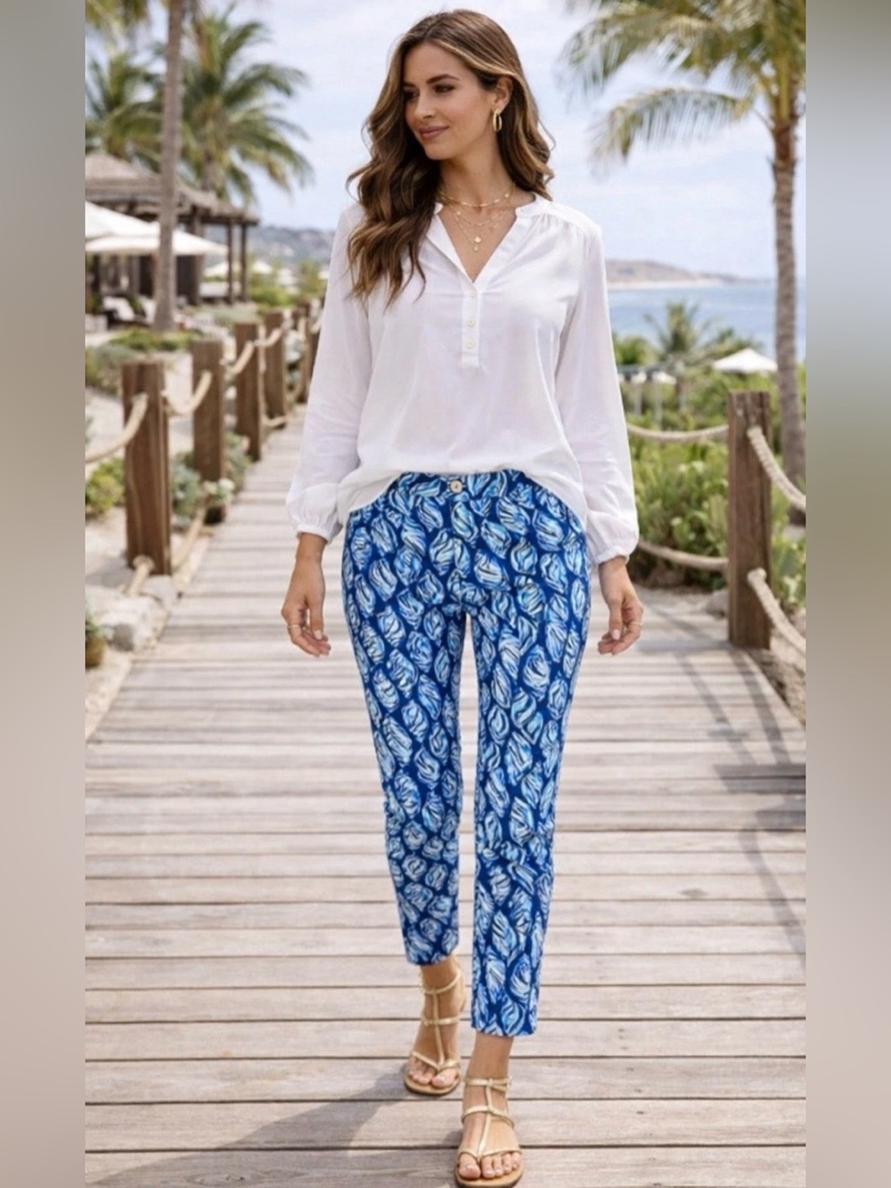 Lilly Pulitzer Keliani Stretch Pant High Tide Navy Drop In Navy Shell Size 0 MSR